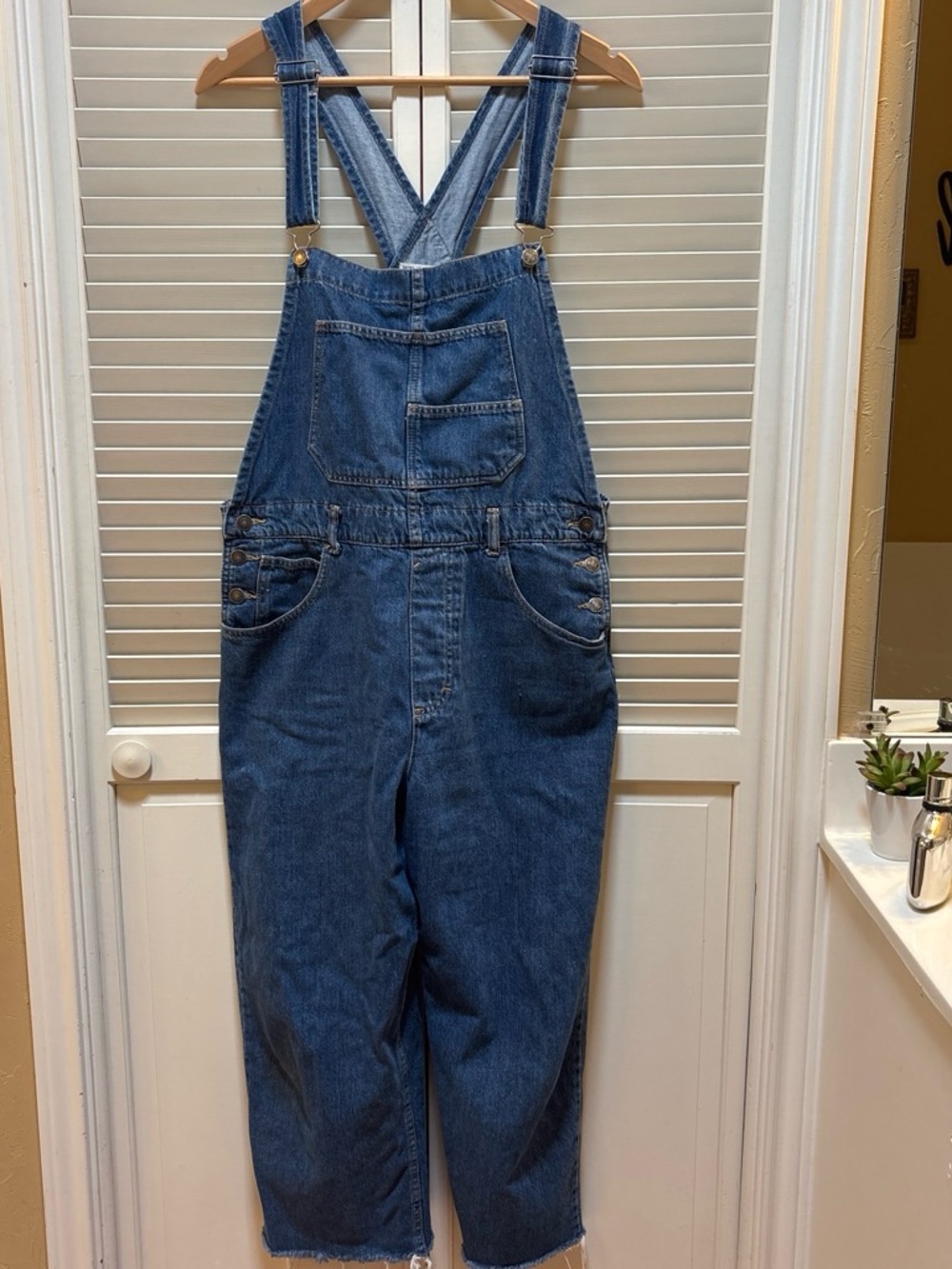 We The Free Blue Relaxed Denim Overalls